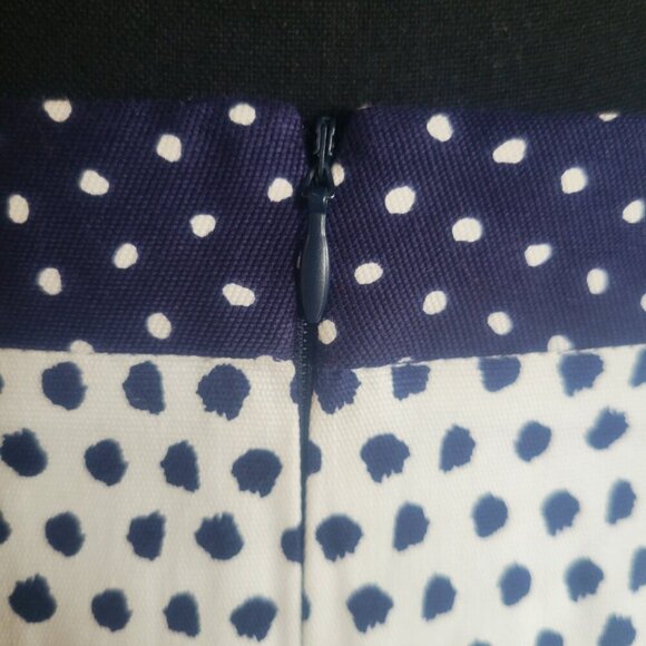 ZARA Women's Navy/White Polka Dot Skirt with Contrasting Waistband - Size M - Picture 4 of 11